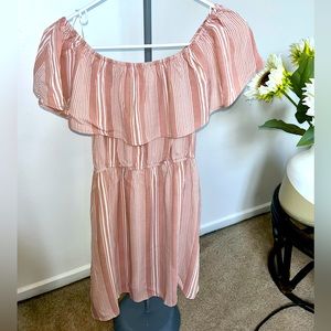 Pink and white stripped off the shoulder dress from Forever 21!